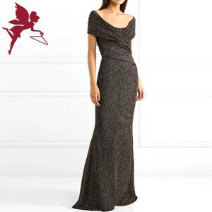 TALBOT RUNHOF Tokara Off the Shoulder Stretch Lurex Gown